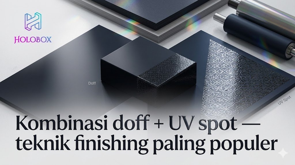 Kombinasi doff + UV spot — teknik finishing paling populer