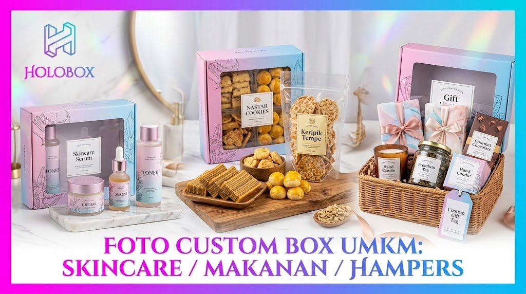 foto custom box UMKM skincare makanan hampers dari Holobox