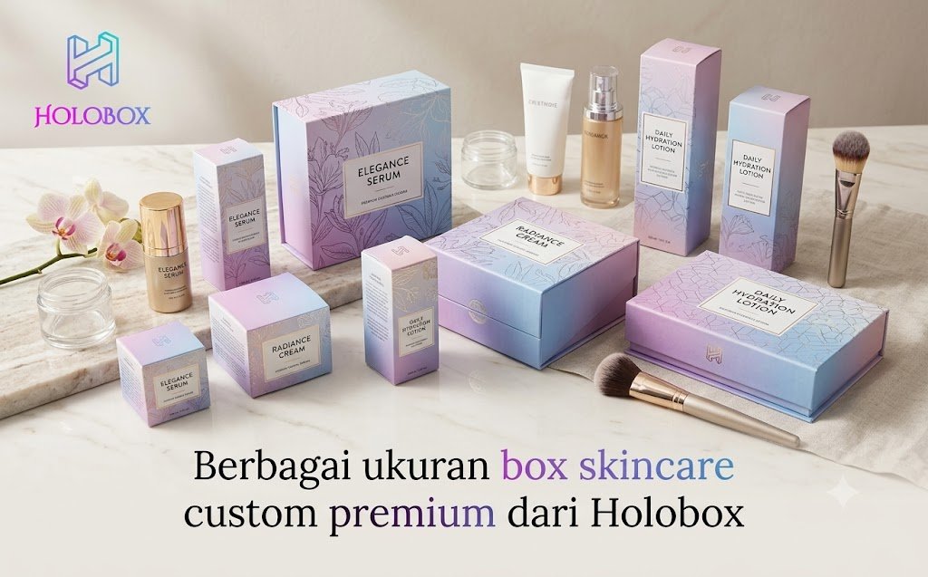 Berbagai ukuran box skincare custom premium dari Holobox