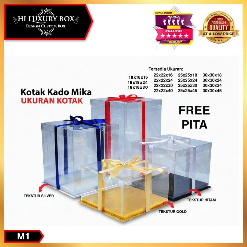 Cake Box Kotak Kue Mika Transparan Dus Hantaran - Tutup Mika | M1 (18x18)