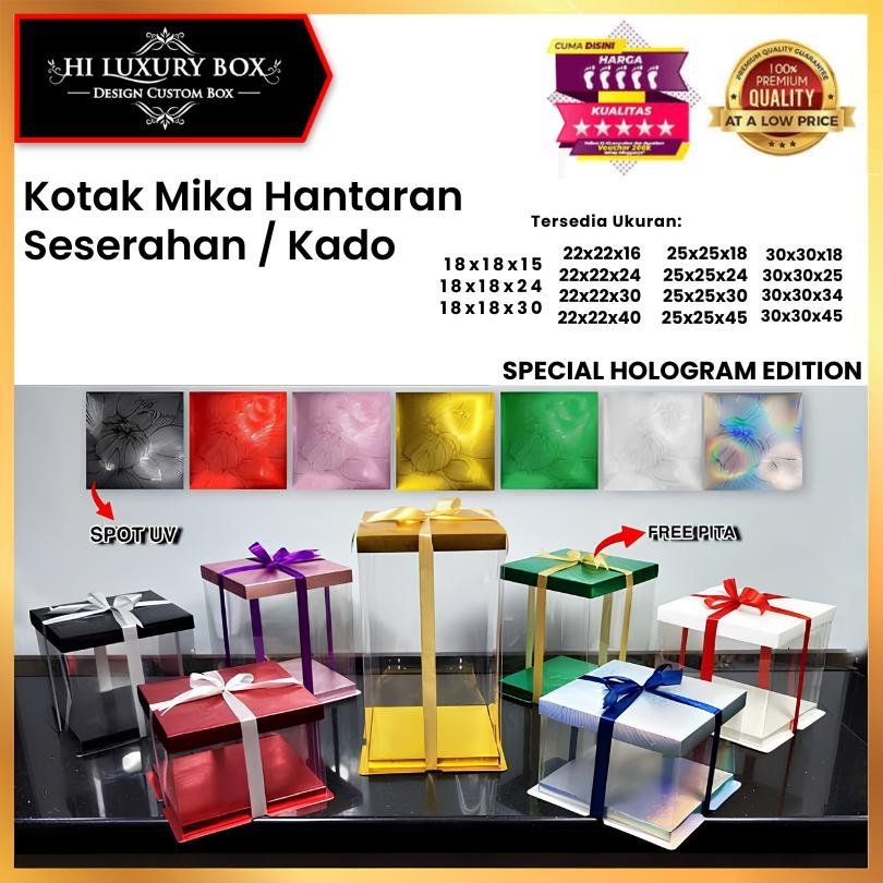 Box Mika Hadiah Gift Packaging Kotak Kue Hologram Murah Uk 30x30