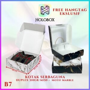 HOLOBOX Kotak Kado Baju B7 - Kotak Mika Marble - Kotak Souvenir 25x25x7 cm - Bahan Duplex 310GR/M150 - Motif Marble - Foto Plastik - FREE HANGTAG EKSLUSIF