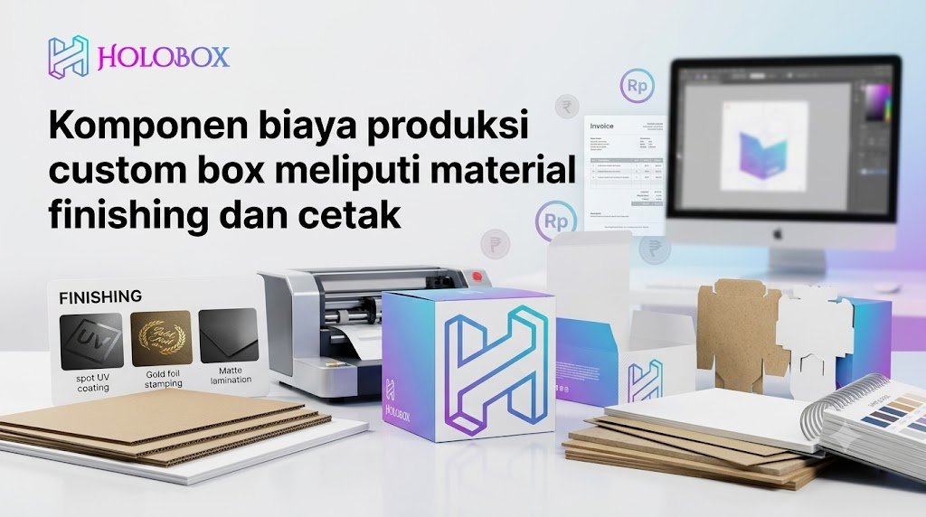 Komponen biaya produksi custom box meliputi material finishing dan cetak