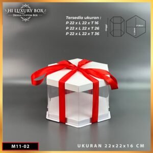 Box Mika Hexagonal  -  Cake Box - Box Segi Enam Kue Mika Transparan Dus Hadiah Hantaran-22X22 -Tutup Warna M11