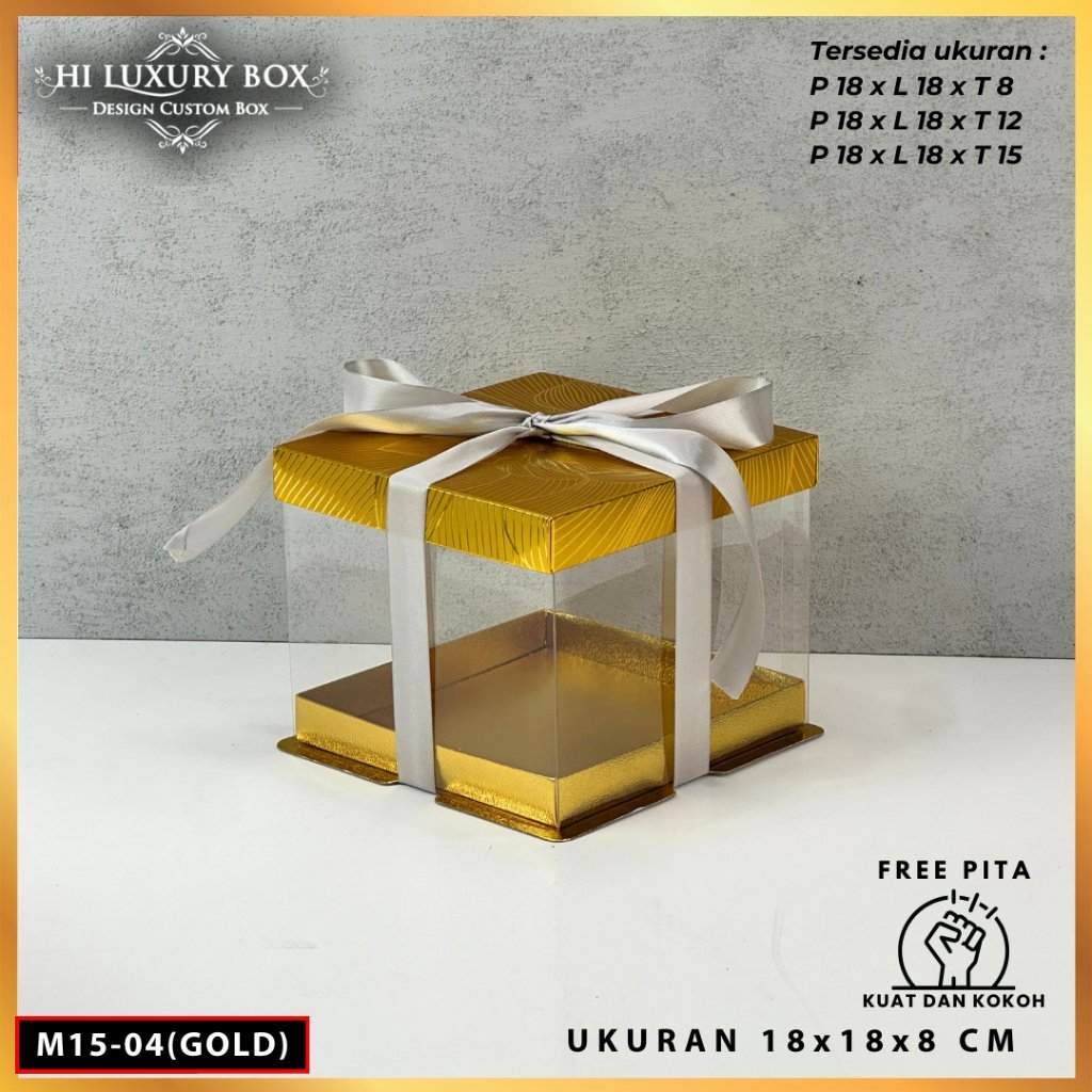 Cake Box Kotak Kue Mika Transparan Dus Hadiah - Tutup Hologram/18X18/ M15