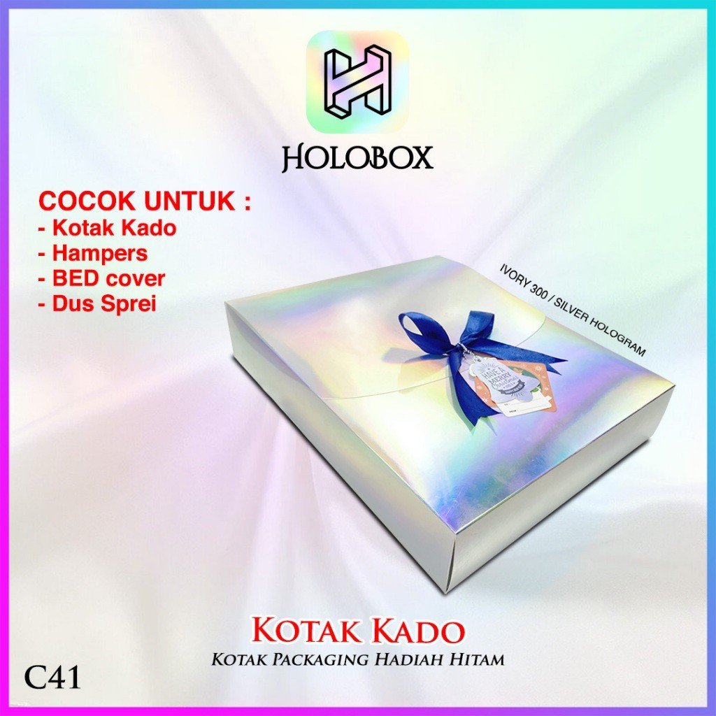 Kotak Kado-Box Hologram-Box Hampers- Dus Hadiah Silver Hologram - C41 - Image 3
