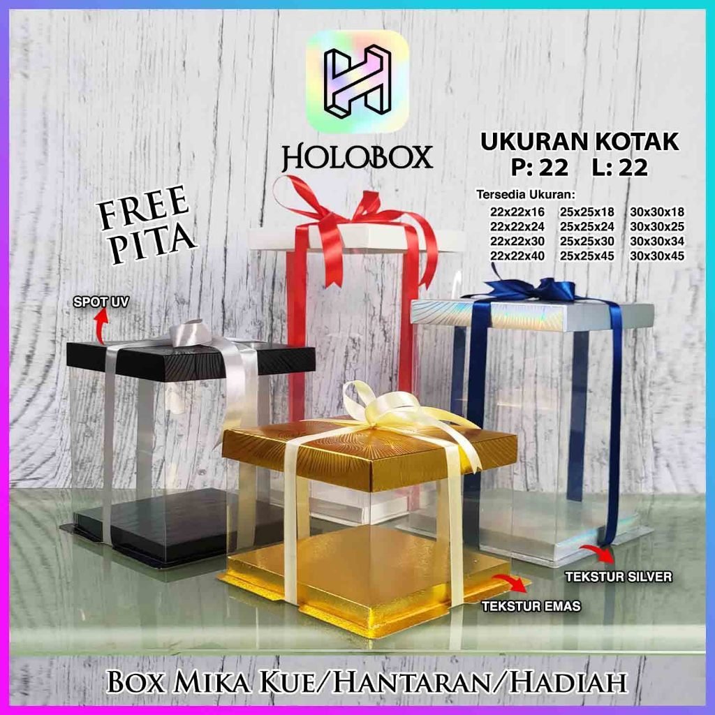 Cake Box Kotak Kue Mika Transparan Dus Hadiah - Tutup Mika 22x22 - Image 3