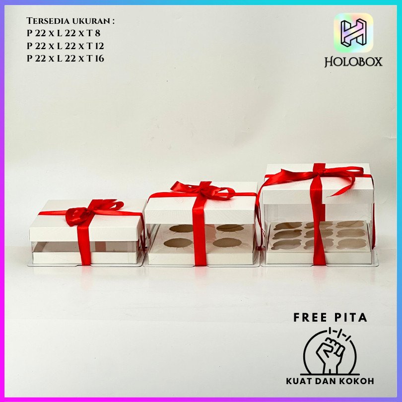 Box Mika / Kotak Kue Mika / Box Cupcake + Tatakan / Packaging Mika /22X22/M17 - Image 3