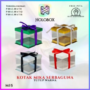 Cake Box Kotak Kue Mika Transparan Dus Hadiah - Tutup Hologram/18X18/ M15