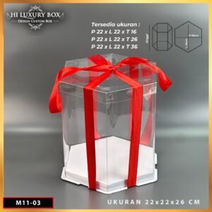 Box Mika Hexagonal  -  Cake Box - Box Segi Enam Kue Mika Transparan Dus Hadiah Hantaran-22X22 -Tutup Mika M11