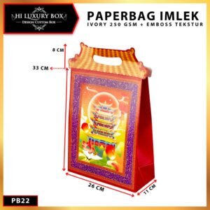 Paper Bag Imlek Souvenir Murah Kantong Kertas Goodie Bag Premium|Bahan Ivory 250Gr Emboss Tekstur Panjang 26cm Lebar 11cm Tinggi 33cm|PB22