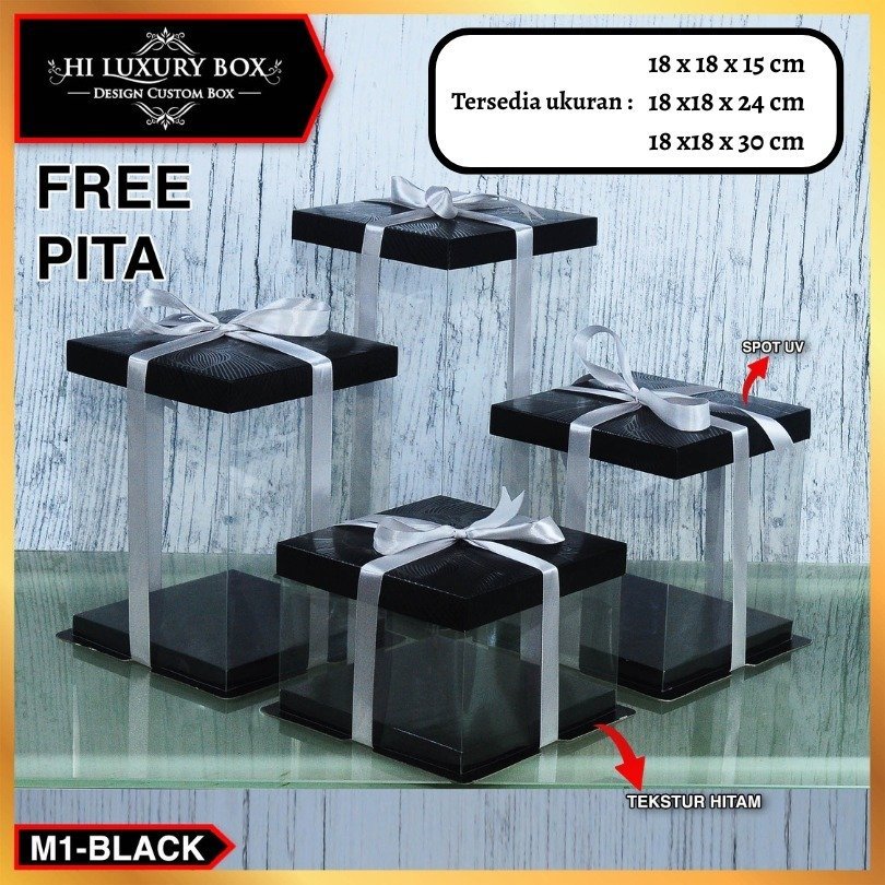 Cake Box Kotak Kue Mika Transparan Dus Hantaran - Tutup Hologram| M1 (18x18)