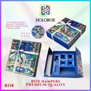 HOLOBOX Box Paket Hampers Kue Lebaran B118 Premium Quality Full Foil Parcel Idul Fitri untuk 4 Toples 1 Botol Sirup dan 1 Kue Lapis