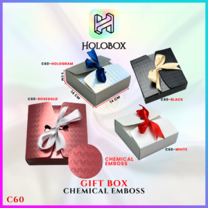 Box Hadiah C60 Chemical Emboss Premium 14x14x5 cm / Kotak Kado Aesthetic + Pita