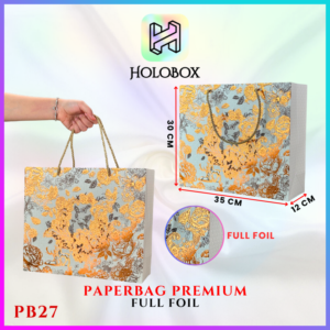 Paper Bag Premium Full Foil Motif Bunga 35x12x30 - Paperbag Cantik Kekinian Anti Mainstream - Gift Bag Mewah Kode PB27