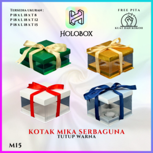 Cake Box Kotak Kue Mika Transparan Dus Hadiah - Tutup Hologram/18X18/ M15